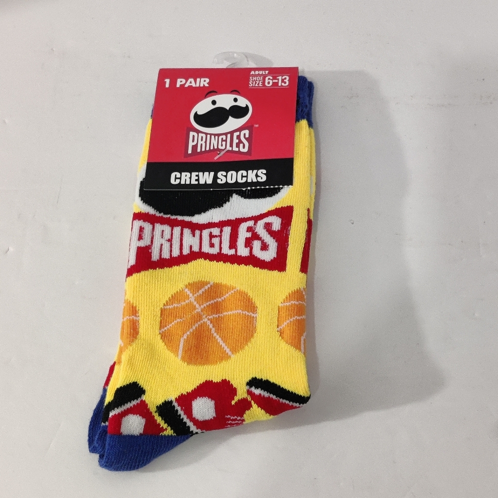 Pringles Men's Size 6-12 Crew Socks Yellow Red White  Orange Cotton